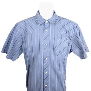 Patagonia Mens Blue Striped Organic Cotton Western Short Sleeve Shirt 54015 L